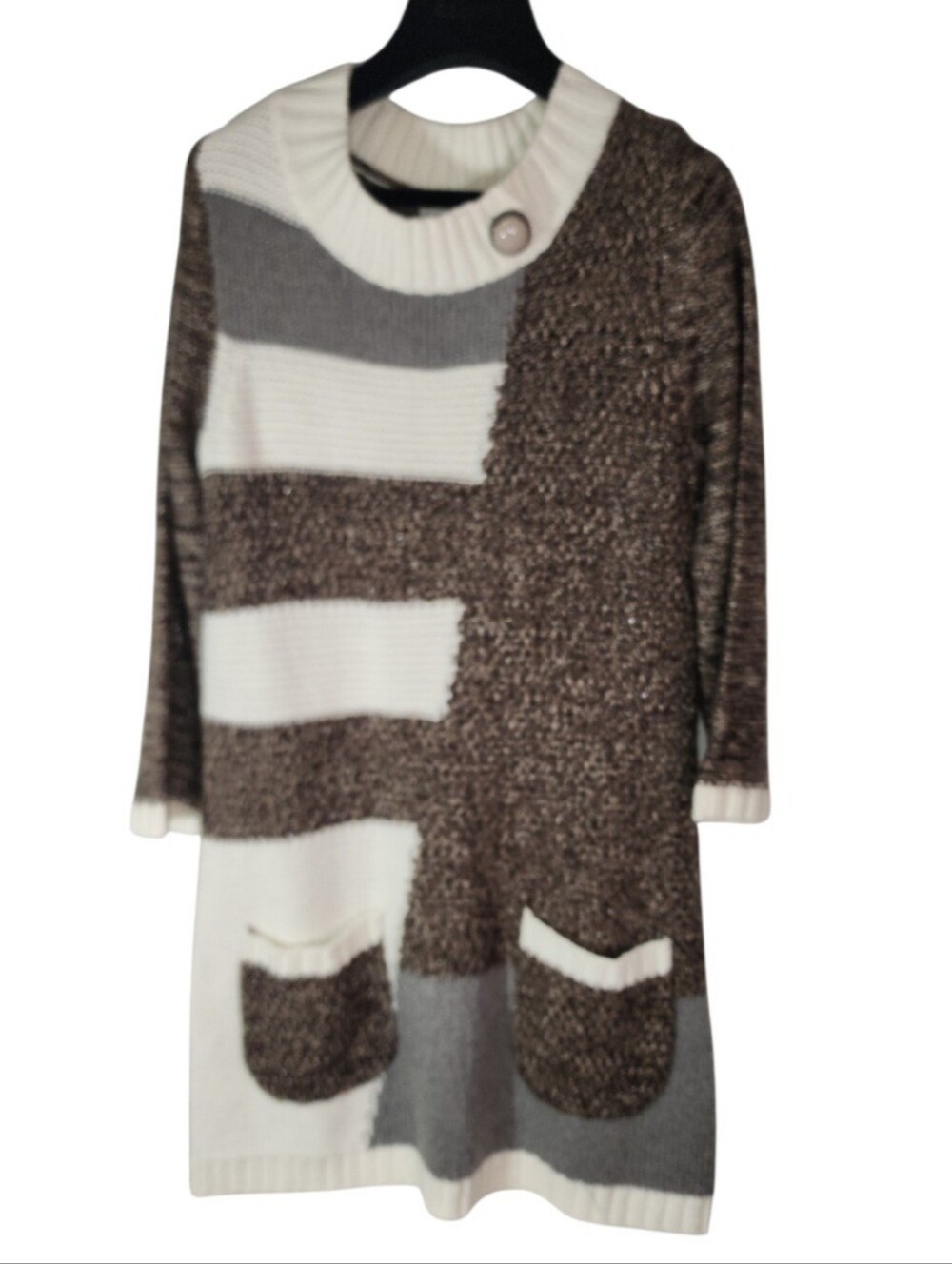 Style & Co. Women's Colorblock Knit Sweater Dress - Brown & Cream. S